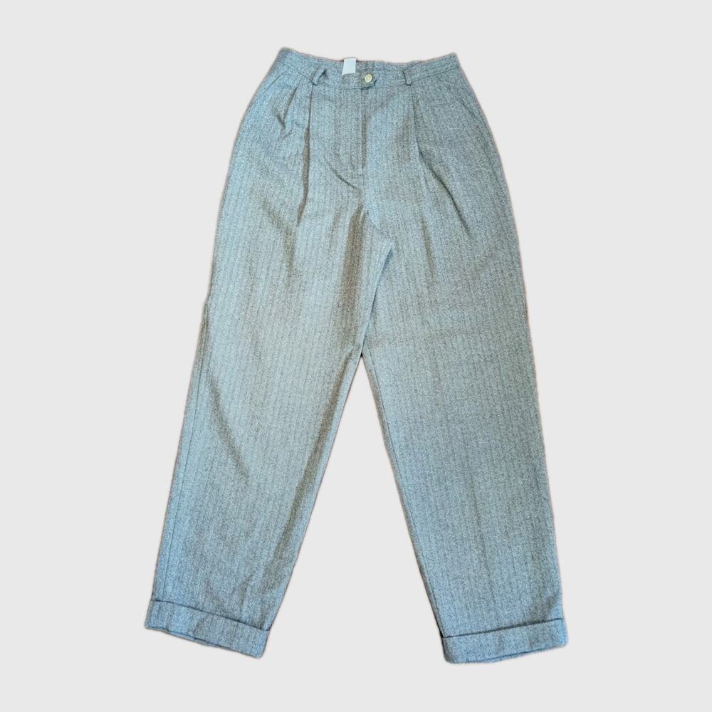 Vtg Lauren Ralph Lauren Pant 10 Gray Wool Tweed Herringbone 90s Academia Hi Rise